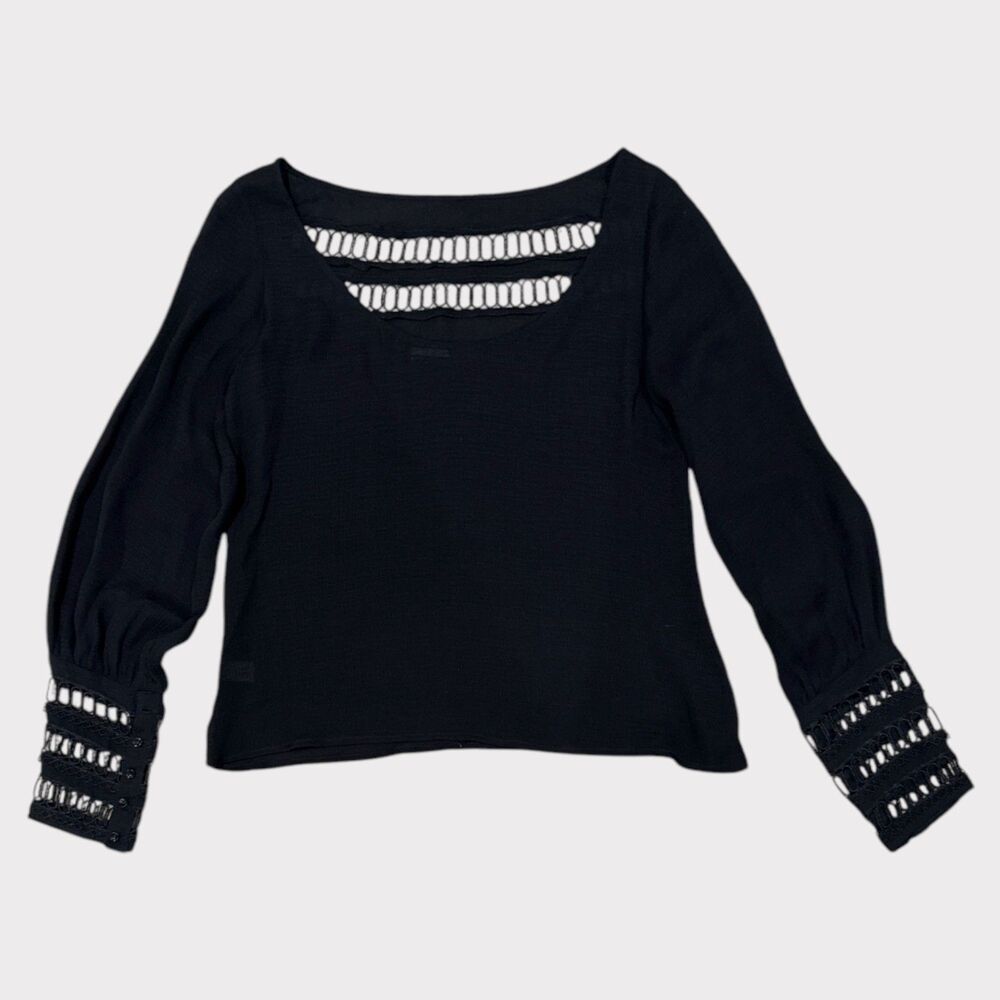 The Addison Story Black Crochet Style Detail Blouse – SZ M EUC